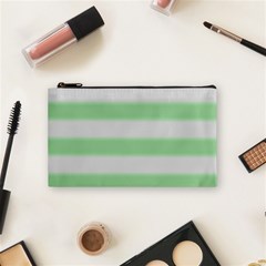 Bold Stripes Soft Green Cosmetic Bag (small) by BrightVibesDesign