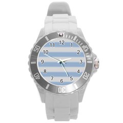 Bold Stripes Soft Blue Round Plastic Sport Watch (l) by BrightVibesDesign