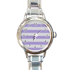 Bold Stripes Soft Purple Pattern Round Italian Charm Watch by BrightVibesDesign