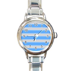 Bold Stripes Bright Blue Pattern Round Italian Charm Watch by BrightVibesDesign