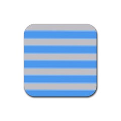 Bold Stripes Bright Blue Pattern Rubber Coaster (square)  by BrightVibesDesign