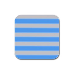 Bold Stripes Bright Blue Pattern Rubber Square Coaster (4 Pack)  by BrightVibesDesign