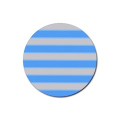 Bold Stripes Bright Blue Pattern Rubber Coaster (round)  by BrightVibesDesign