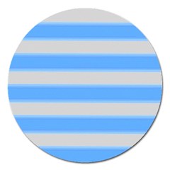 Bold Stripes Bright Blue Pattern Magnet 5  (round)