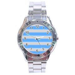 Bold Stripes Bright Blue Pattern Stainless Steel Analogue Watch by BrightVibesDesign