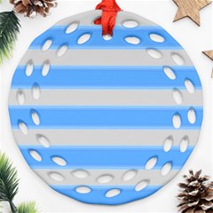 Bold Stripes Bright Blue Pattern Ornament (round Filigree) by BrightVibesDesign