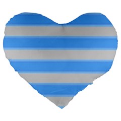 Bold Stripes Bright Blue Pattern Large 19  Premium Heart Shape Cushions by BrightVibesDesign