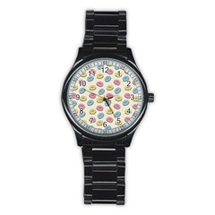 Donuts Pattern Stainless Steel Round Watch by Valentinaart