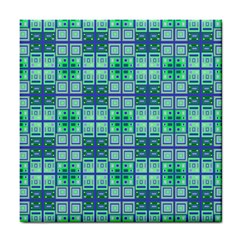 Mod Blue Green Square Pattern Tile Coasters