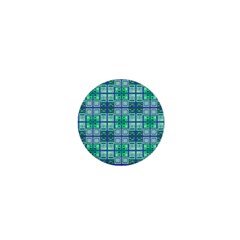 Mod Blue Green Square Pattern 1  Mini Buttons by BrightVibesDesign