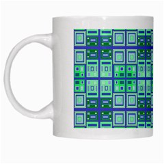 Mod Blue Green Square Pattern White Mugs