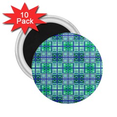 Mod Blue Green Square Pattern 2 25  Magnets (10 Pack)  by BrightVibesDesign