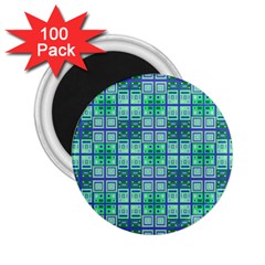 Mod Blue Green Square Pattern 2 25  Magnets (100 Pack) 