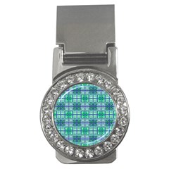 Mod Blue Green Square Pattern Money Clips (cz)  by BrightVibesDesign