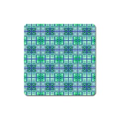 Mod Blue Green Square Pattern Square Magnet by BrightVibesDesign