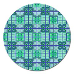 Mod Blue Green Square Pattern Magnet 5  (round) by BrightVibesDesign