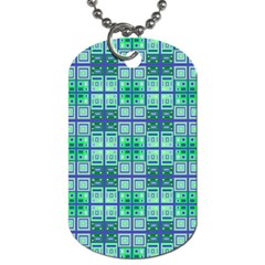 Mod Blue Green Square Pattern Dog Tag (one Side) by BrightVibesDesign