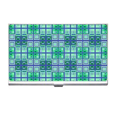 Mod Blue Green Square Pattern Business Card Holder