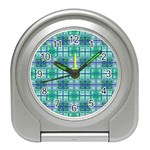 Mod Blue Green Square Pattern Travel Alarm Clock Front