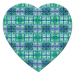 Mod Blue Green Square Pattern Jigsaw Puzzle (heart) by BrightVibesDesign