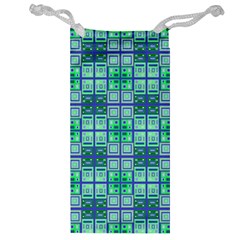 Mod Blue Green Square Pattern Jewelry Bag by BrightVibesDesign