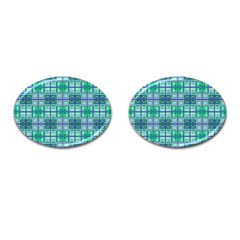 Mod Blue Green Square Pattern Cufflinks (oval) by BrightVibesDesign