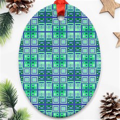 Mod Blue Green Square Pattern Oval Ornament (two Sides)