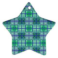 Mod Blue Green Square Pattern Star Ornament (two Sides)