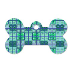 Mod Blue Green Square Pattern Dog Tag Bone (one Side)