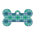 Mod Blue Green Square Pattern Dog Tag Bone (Two Sides) Back