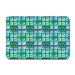 Mod Blue Green Square Pattern Small Doormat  by BrightVibesDesign