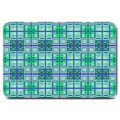 Mod Blue Green Square Pattern Large Doormat  by BrightVibesDesign