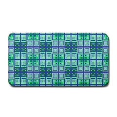 Mod Blue Green Square Pattern Medium Bar Mats by BrightVibesDesign