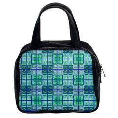 Mod Blue Green Square Pattern Classic Handbag (two Sides)