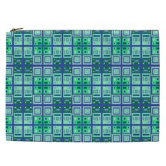 Mod Blue Green Square Pattern Cosmetic Bag (xxl) by BrightVibesDesign