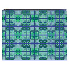 Mod Blue Green Square Pattern Cosmetic Bag (xxxl) by BrightVibesDesign