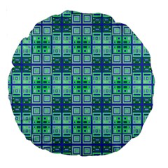 Mod Blue Green Square Pattern Large 18  Premium Round Cushions by BrightVibesDesign