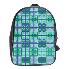 Mod Blue Green Square Pattern School Bag (xl)