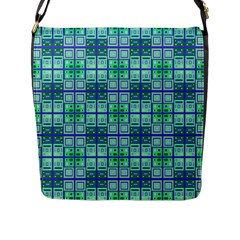 Mod Blue Green Square Pattern Flap Closure Messenger Bag (l) by BrightVibesDesign