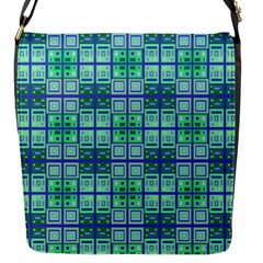 Mod Blue Green Square Pattern Flap Closure Messenger Bag (s)