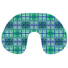 Mod Blue Green Square Pattern Travel Neck Pillows