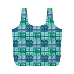 Mod Blue Green Square Pattern Full Print Recycle Bag (m)