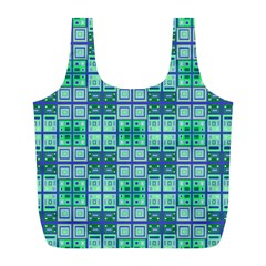 Mod Blue Green Square Pattern Full Print Recycle Bag (l)