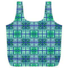 Mod Blue Green Square Pattern Full Print Recycle Bag (xl)