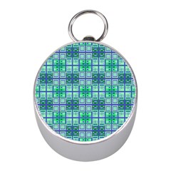 Mod Blue Green Square Pattern Mini Silver Compasses by BrightVibesDesign