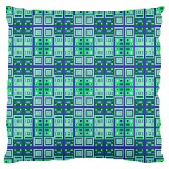 Mod Blue Green Square Pattern Large Flano Cushion Case (one Side)