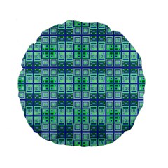 Mod Blue Green Square Pattern Standard 15  Premium Flano Round Cushions by BrightVibesDesign