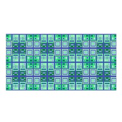 Mod Blue Green Square Pattern Satin Shawl