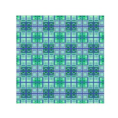 Mod Blue Green Square Pattern Small Satin Scarf (square)