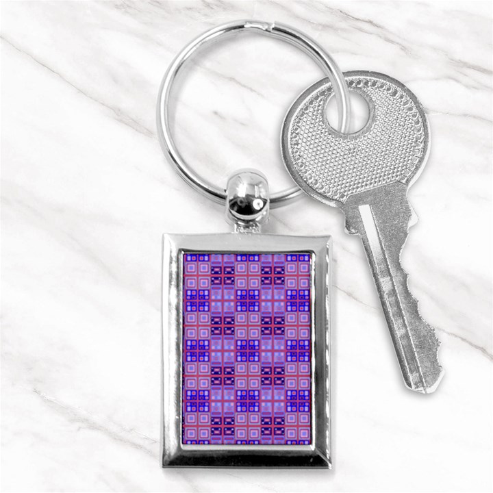 Mod Purple Pink Orange Squares Pattern Key Chains (Rectangle) 